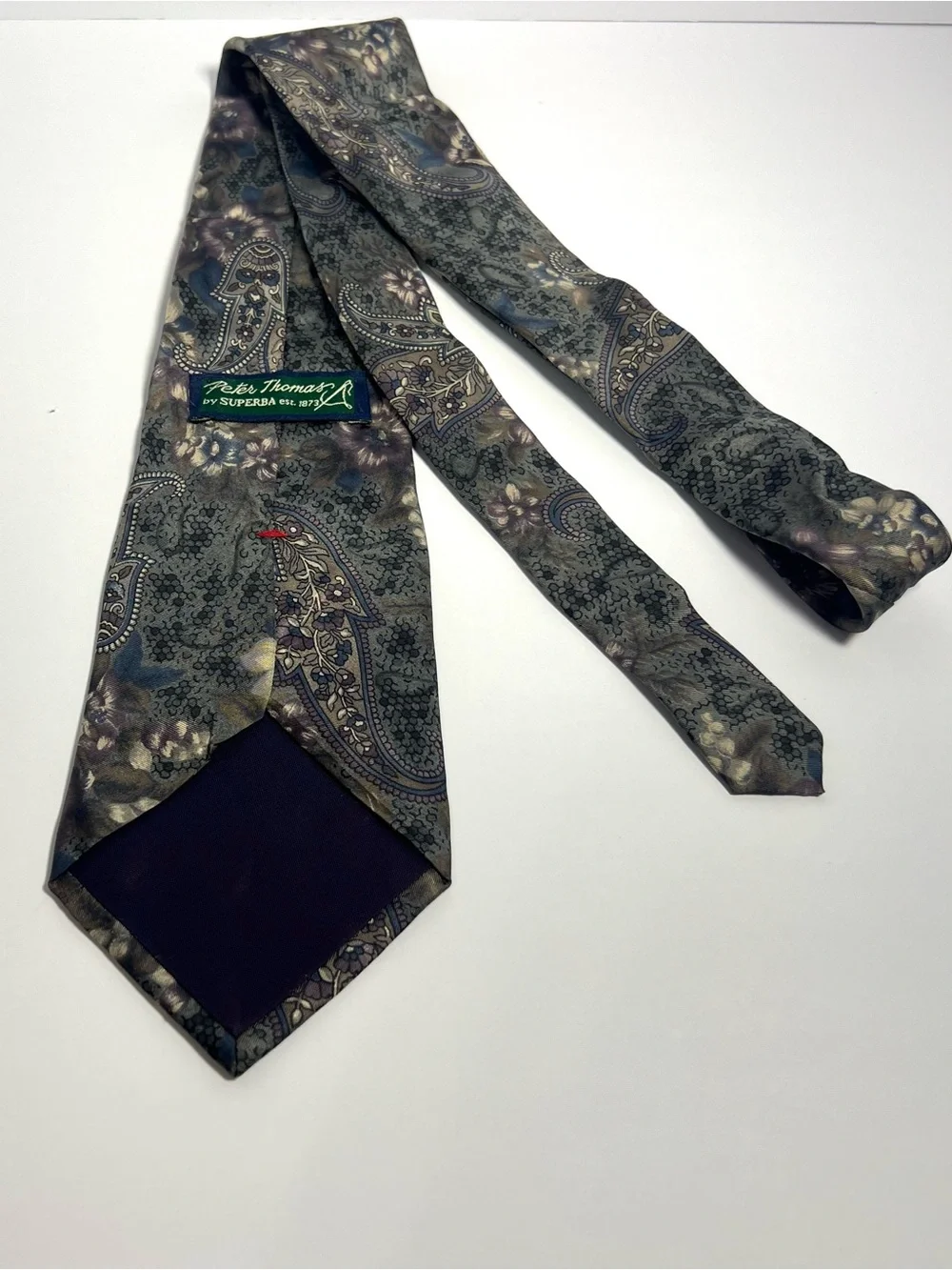 Peter Thomas by Superba Men’s 100% Silk Tie Paisley Floral Gray Blue Purple
